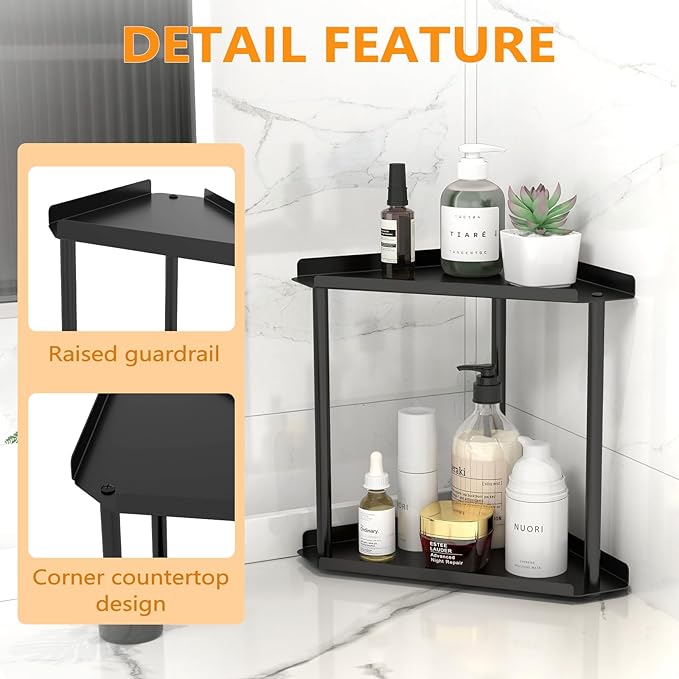 2 Tier Bathroom Counter Organizer, Vanity Organizer Corner Shelf, Makeup - Image 4