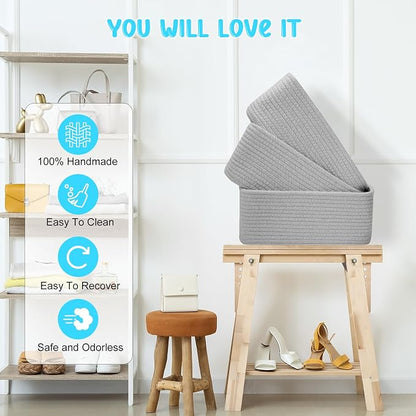 3-Pcs Shelf Baskets for Organizing, Closet Organizer Bins, Small Woven Baskets - Image 4