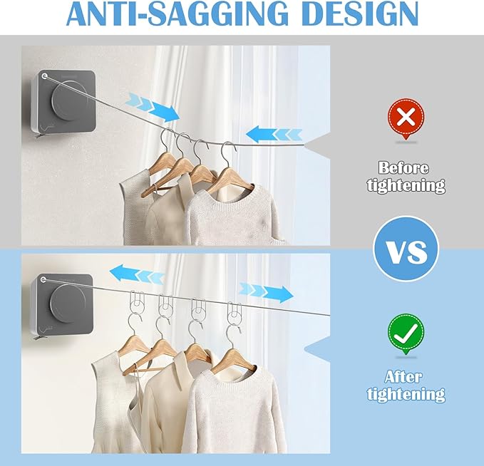 Retractable Clothesline Indoor, Non-Sagging Outdoor Clothes Line Retracting - Image 2