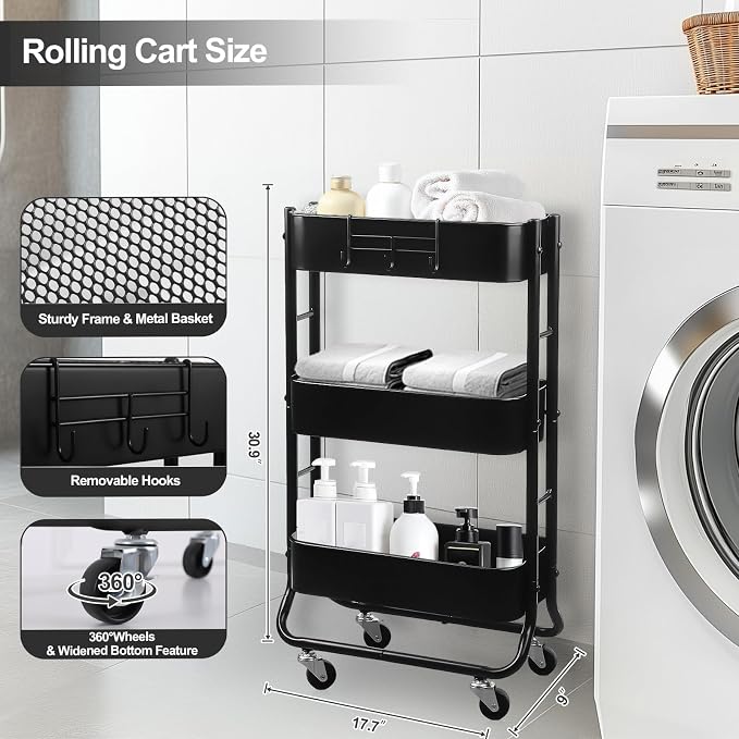 MAX Houser Slim 3-Tier Rolling Utility Cart - Image 2