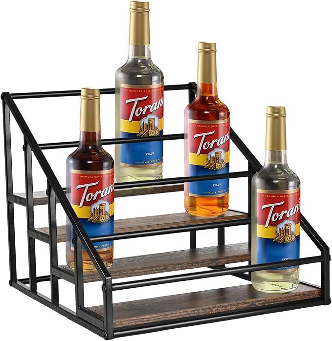 Coffee Syrup Organizer Rack, Liquor Bottle Display Shelf, Spice Racks, 4-Tier by Unknown