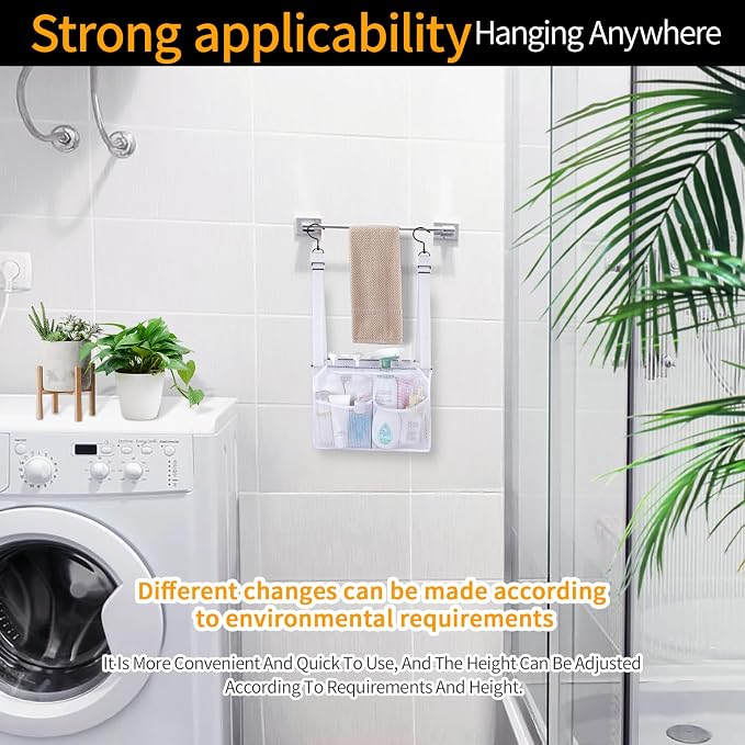 4 Storage Pockets Adjustable Hanging Mesh Bathroom Bag, Shower Caddy College - Image 6