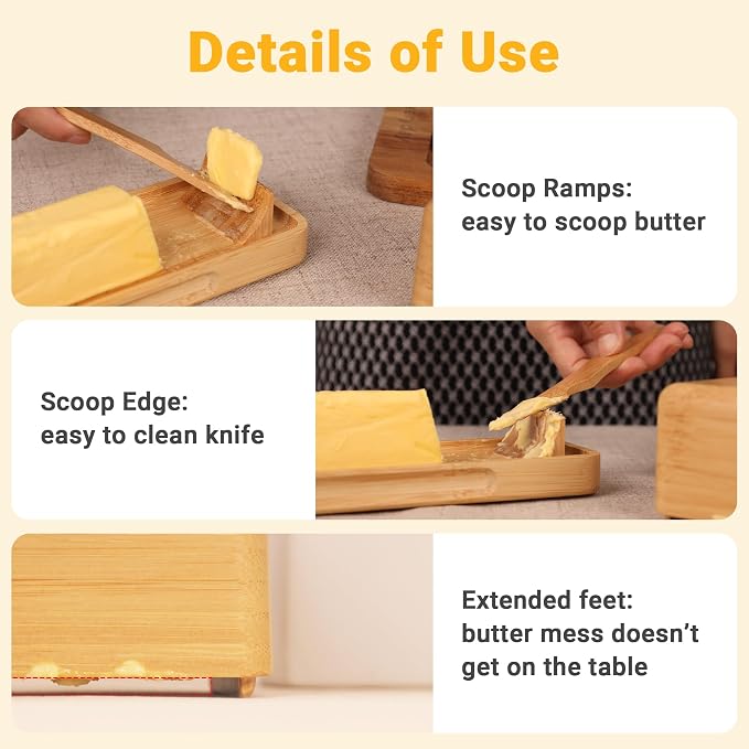 Bamboo Butter Dish with Lid for Countertop Butter Container for Fridge Magnetic - Image 4