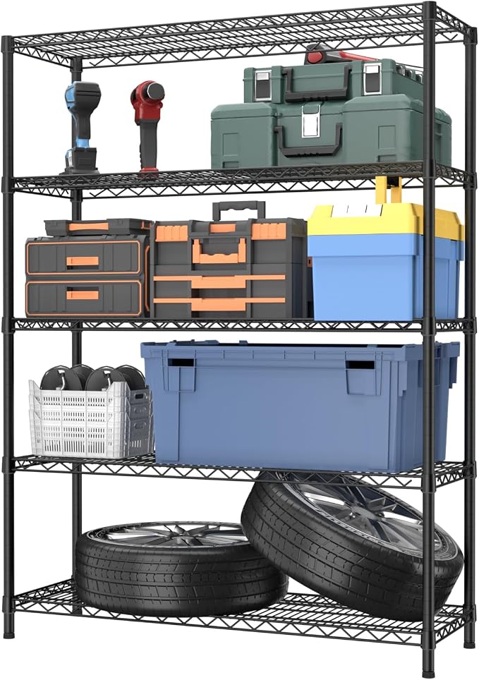 5 Tier Adjustable Storage Shelves Heavy Duty Metal Utility Shelf 1750LBS by Golpart