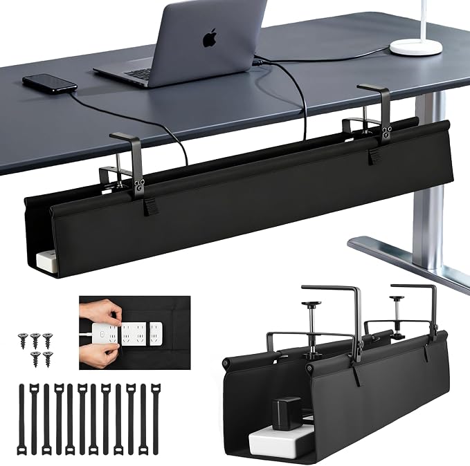 Oxford Cloth Under Desk Cable Management Tray, No-Drill 36" Desk Cable by Atrastout