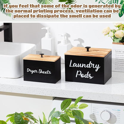 Dandat 2 Pcs Wood Rustic Laundry Dryer Sheet Holder Pod Container - Image 5