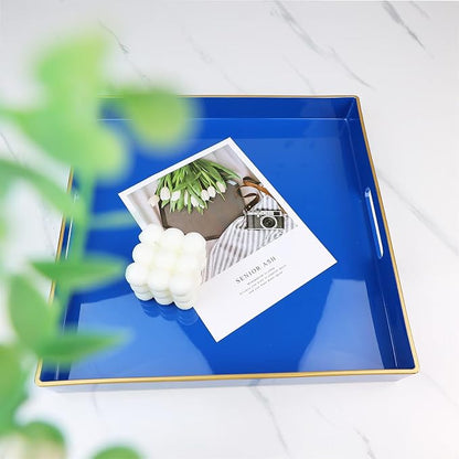 Spsyrine Blue Decorative Tray for Living Room, Square Modern Plastic Coffee - Image 2