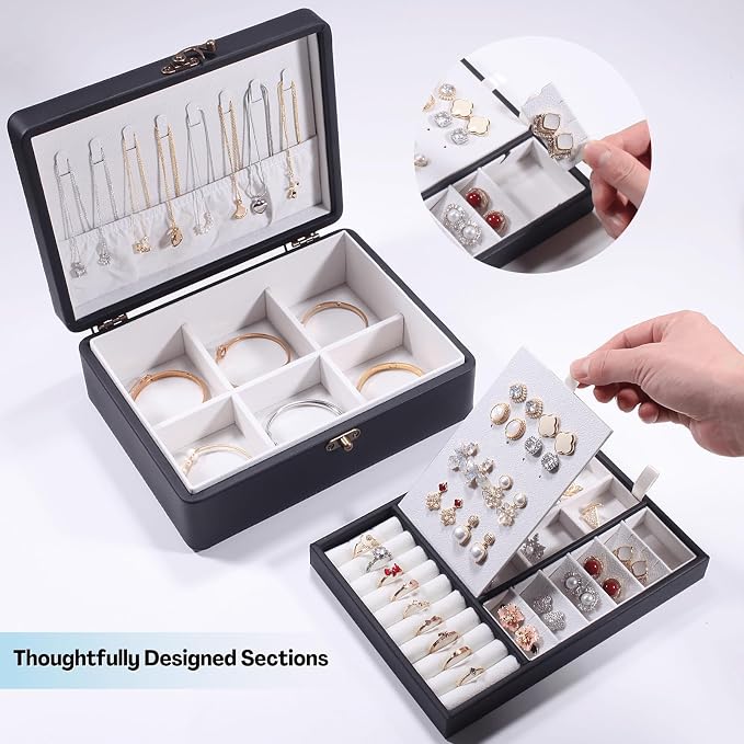 LAMOTI 2-Layer Jewelry Box for Women, Floating Effect Leather Jewelry Organizer - Image 3