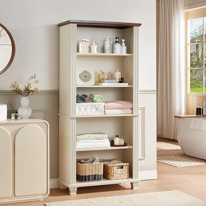 70" Tall White Bookshelf, 5 Tier Wood Book Shelf - Image 7