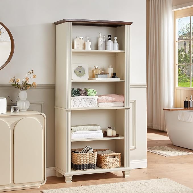 70" Tall White Bookshelf, 5 Tier Wood Book Shelf - Image 7