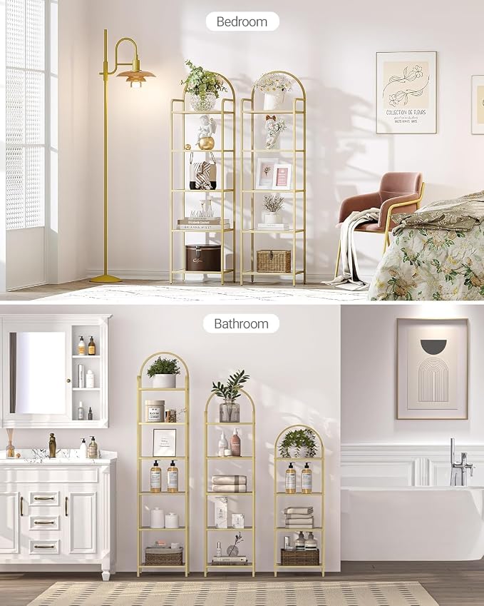 Hzuaneri Bookcase Bookshelf, Tempered Glass Bookshelves | Slim Shelving Unit - Image 5