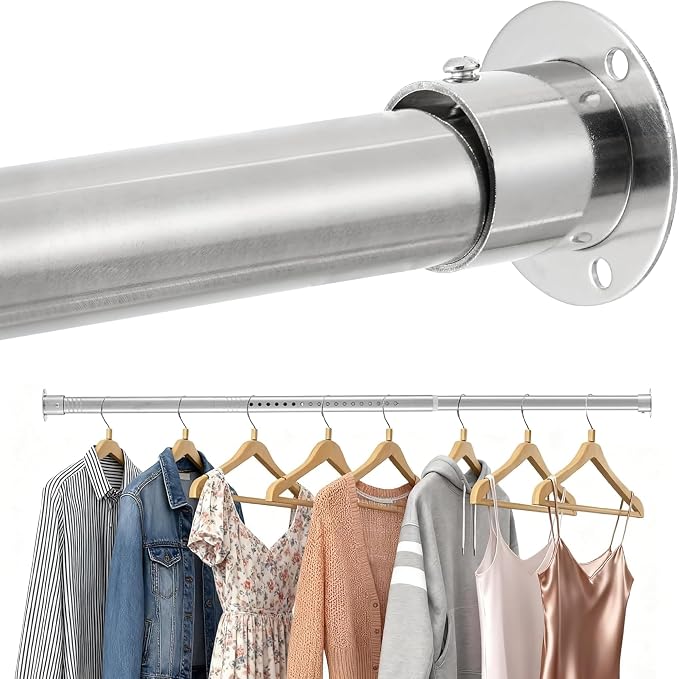 Heavy Duty Closet Rod, Adjustable 17-100 in, 1.3" Diameter | Silver, Suitable by DwelSpire
