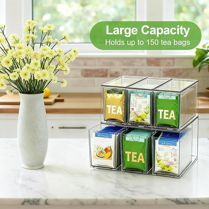 6 Pack Stackable Tea Bag Organizer Drawers – Clear Acrylic Tea Bag Holder - Image 5