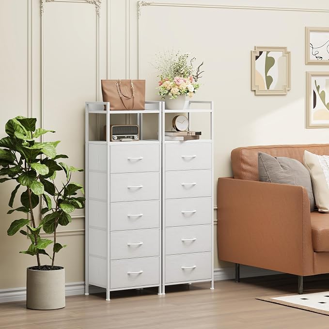 Somdot Tall Nightstand with 5 Drawers, Vertical Fabric Dresser - Image 4