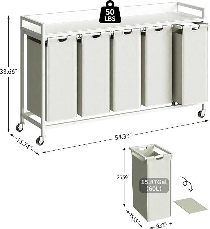 Laundry Hamper with Shelf, Laundry Basket 5 Section, Laundry Sorter with - Image 4