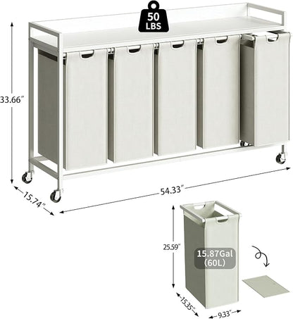 Laundry Hamper with Shelf, Laundry Basket 5 Section, Laundry Sorter with - Image 4