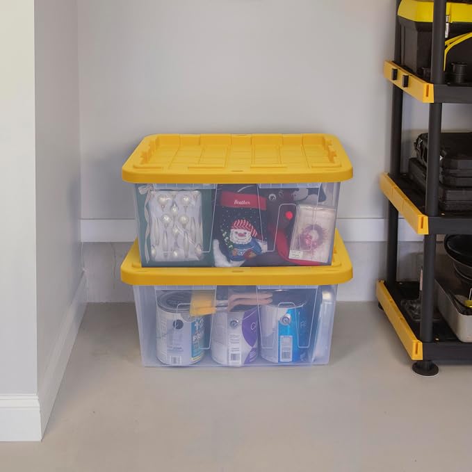 CX BLACK & YELLOW, 27-Gallon Heavy Duty Clear Storage Container & Snap-Tight Lid - Image 6