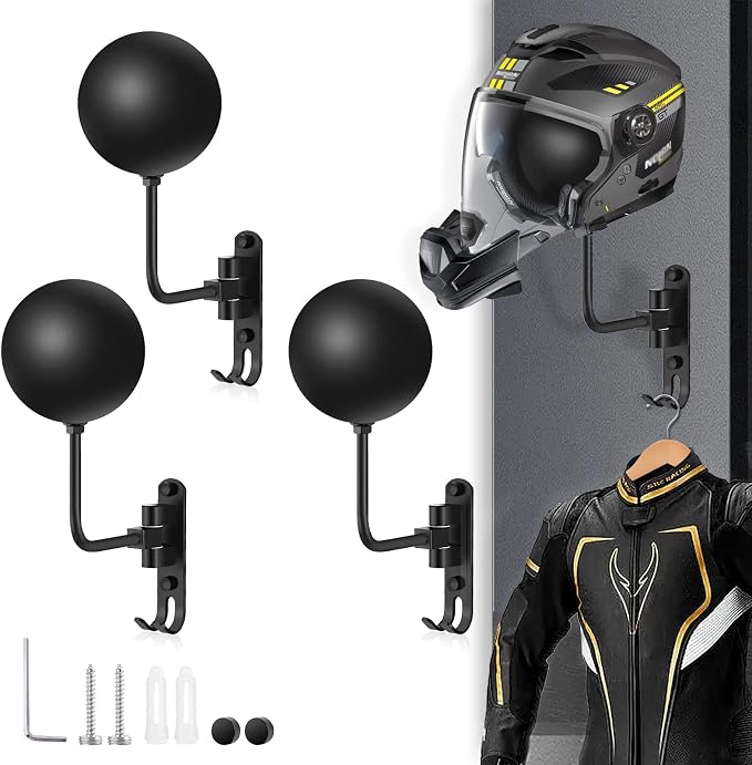 Kikerike Motorcycle Helmet Rack Wall Mount 180 Degree Rotation Metal Bike by Kikerike