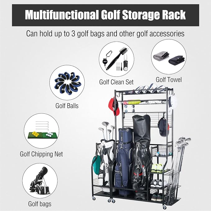 Mythinglogic Golf Bag Storage Garage Organizer, 2 Golf Bags Storage Stand and - Image 2