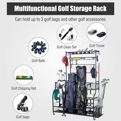 Mythinglogic Golf Bag Storage Garage Organizer, 2 Golf Bags Storage Stand and - Image 2