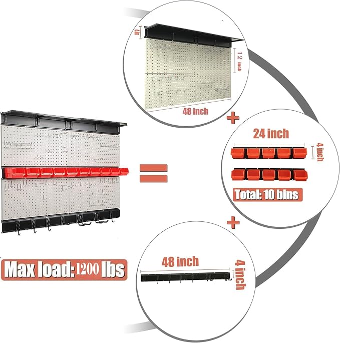 Ultrawall Pegboard Wall Organizer, 48 X 36 inch Garage Storage Pegboard - Image 4