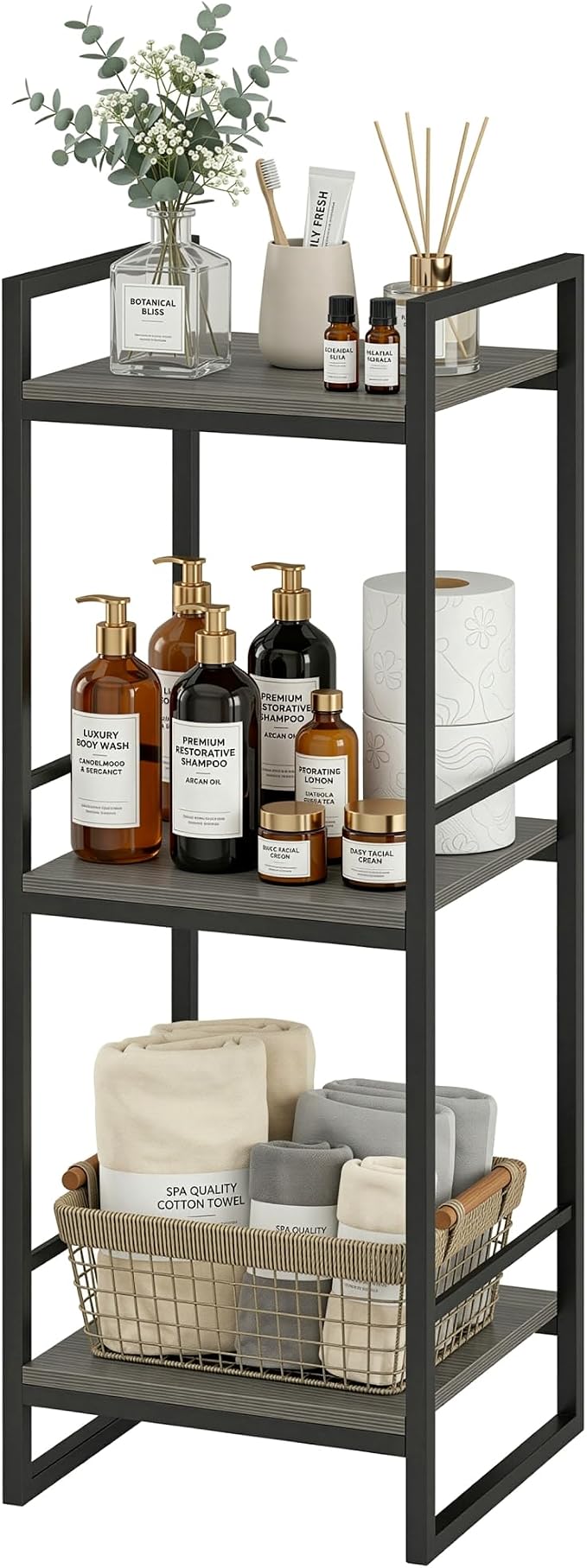 BYFU 3 Tier Bathroom Storage Open Shelf Grey Metal Corner Storage Rack | 33.5" by BYFU-livingasimplelife
