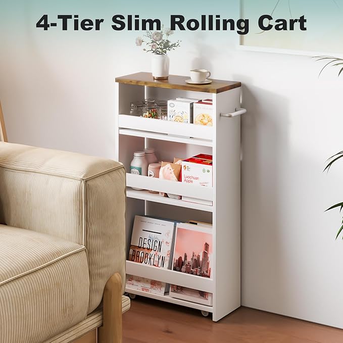 MARTY Rolling Storage Cart 4-Tier White Kitchen Cart - Image 6