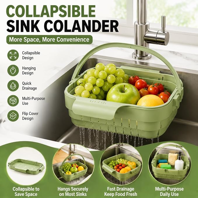Foldable Hanging Sink Drain Basket Collapsible Colander - Image 2