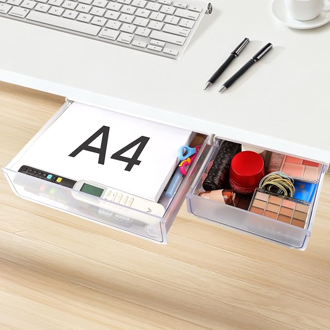 OSPNIEEK Self-adhesive Under Desk Drawer Organizer, 2 Pack Table Hidden Slide by OSPNIEEK