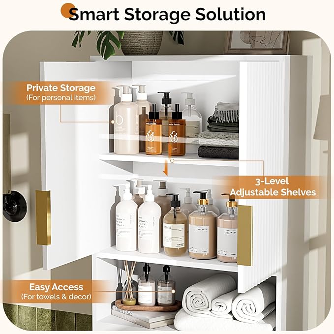 VINGLI Over The Toilet Storage Cabinet White, Modern Bathroom Organizer - Image 6