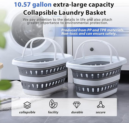 Monozuki Collapsible Plastic Laundry Basket 10.6 gallon 2pcs Eco-recycled - Image 2