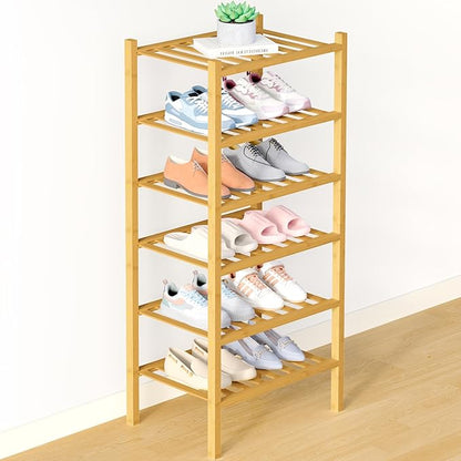 Smiry Bamboo Shoe Rack for Closet, 6 Tier Small Wooden Stackable Shoe Organizer by Smiry