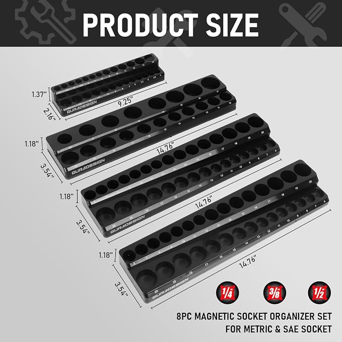 8PCS Magnetic Socket Organizer Set, Magnetic Socket Holder, 1/2" Metric & SAE - Image 2