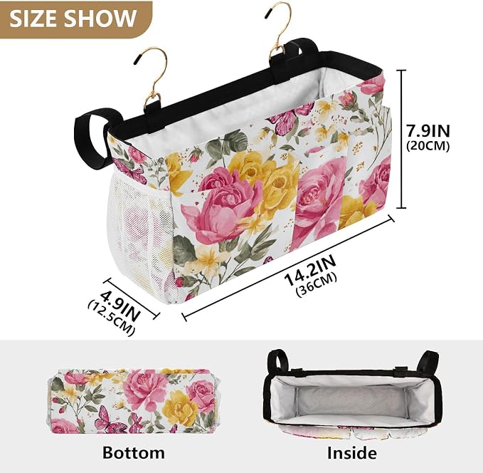 Pink Yellow Roses and Butterflies Bedside Caddy - Image 4
