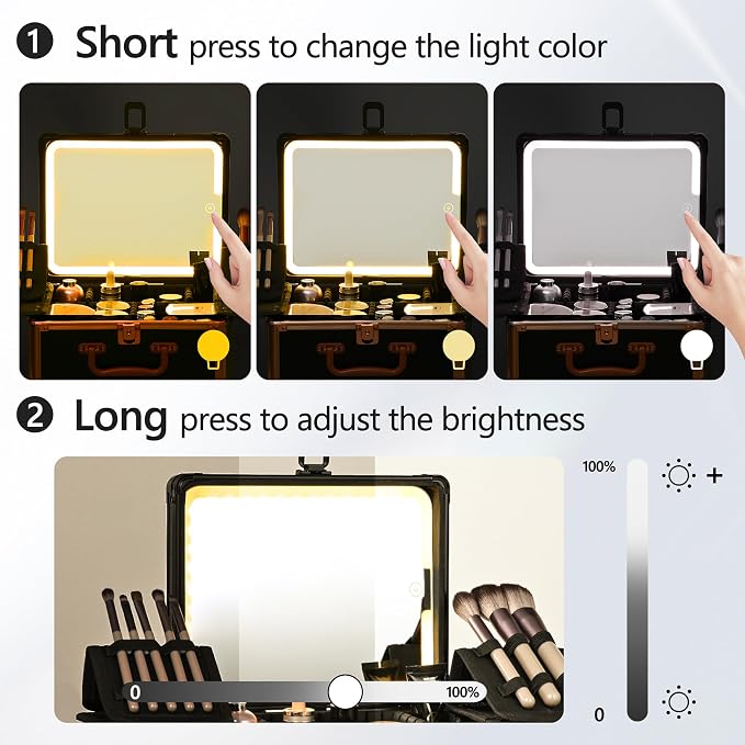 Makeup Case with Lighted Mirror, Makeup Box Organizer with Detachable LED Mirror - Image 6