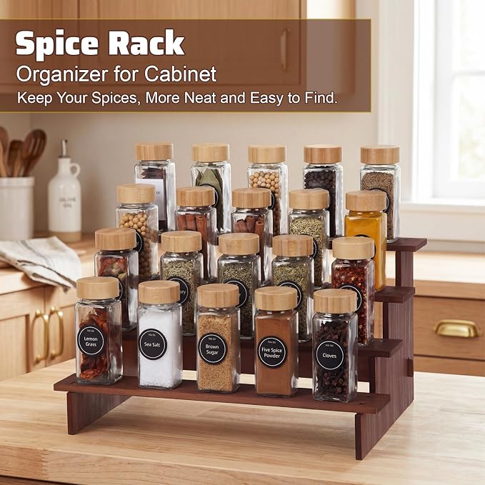 Nuanchu 3 Pack Multi-tiered Wood Spice Organizer, Tiered Display Riser - Image 3