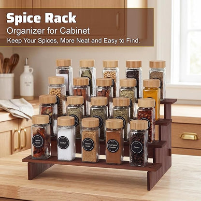 Nuanchu 3 Pack Multi-tiered Wood Spice Organizer, Tiered Display Riser - Image 3