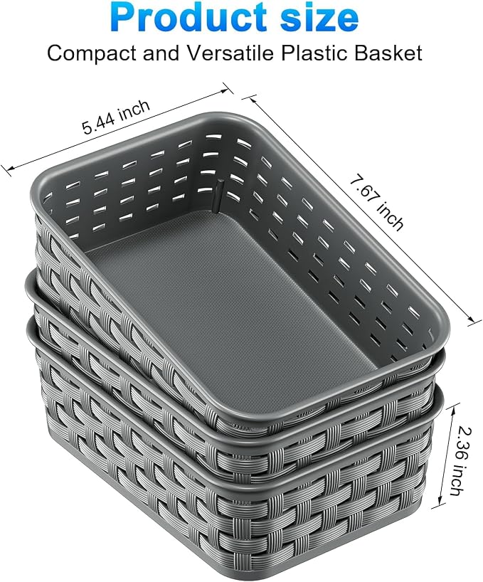 3 Pack Small Plastic Basket, Storage Bin Baskets - Image 3