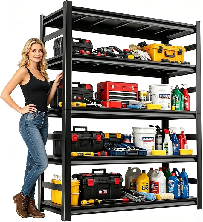 5 Tier Metal Garage Shelving, 36 Wide Heavy Duty Adjustable Garage Storage by Buynow