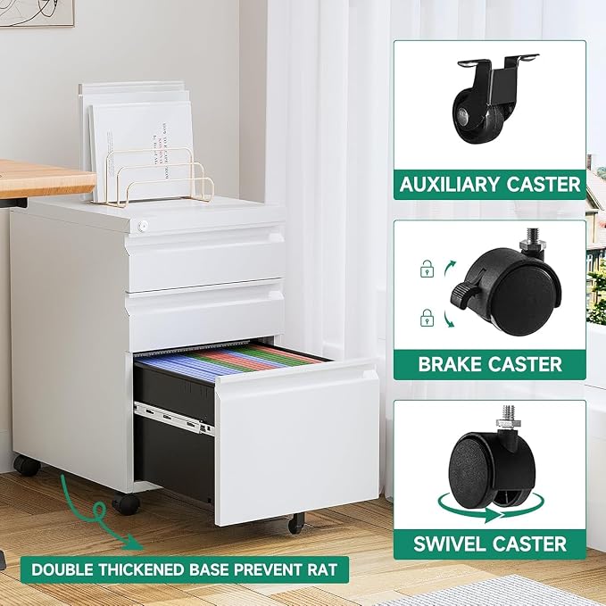 Letaya 3 Drawer Mobile File Cabinet - Image 9