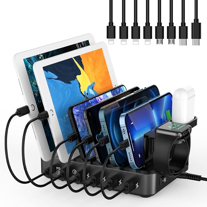 Charging Station for Multiple Devices, 68W 6 Ports USB Charger Station by Catlyn