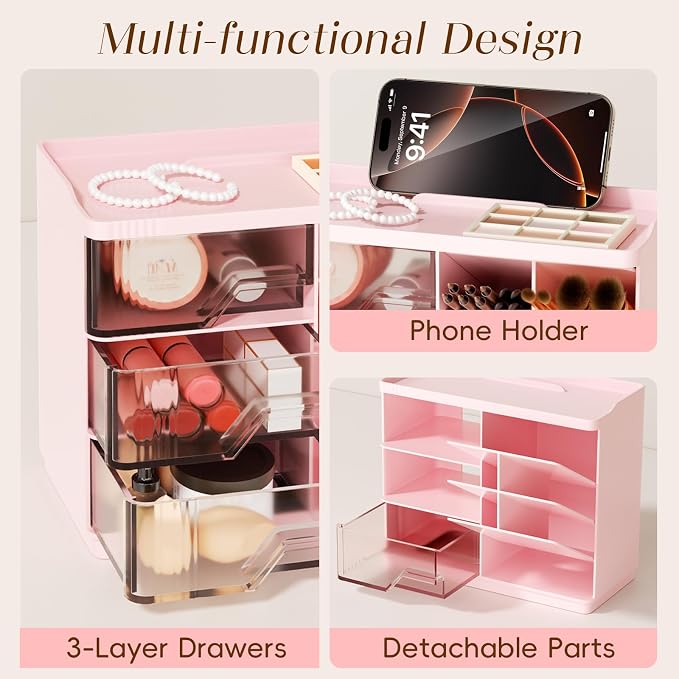 Small Makeup Organizer with Drawers, Stackable Bathroom Couneter Organizer with - Image 5