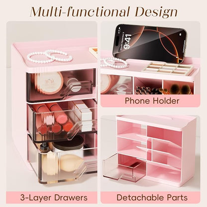Small Makeup Organizer with Drawers, Stackable Bathroom Couneter Organizer with - Image 5