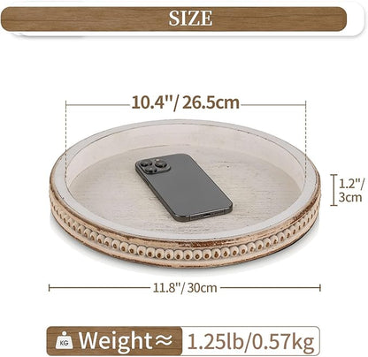 Hanobe Decorative Tray for Coffee Table: 10.5-Inch Round Whitewashed Wood Tray - Image 4