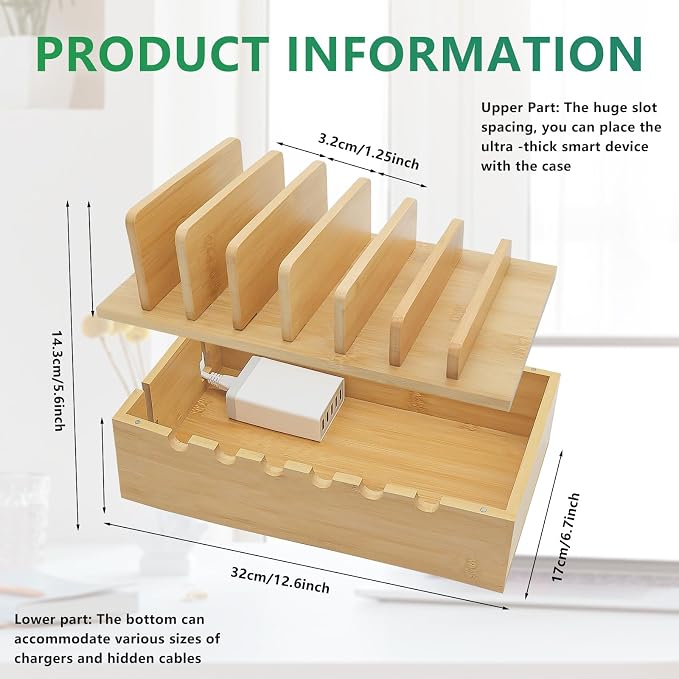 Bamboo Charging Station for Multiple Devices, Upgrade Desk Docking Stations - Image 4