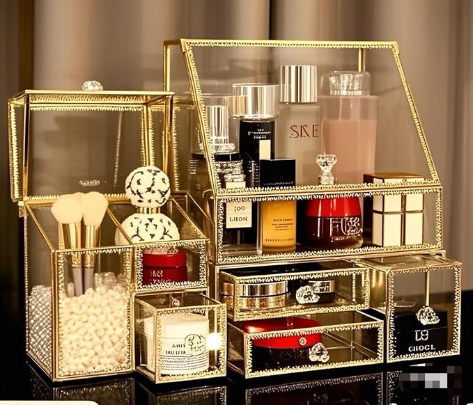 Hersoo Luxury Stackable Glass Cosmetic Organizer 3-Piece Set-Durable, Premium - Image 5