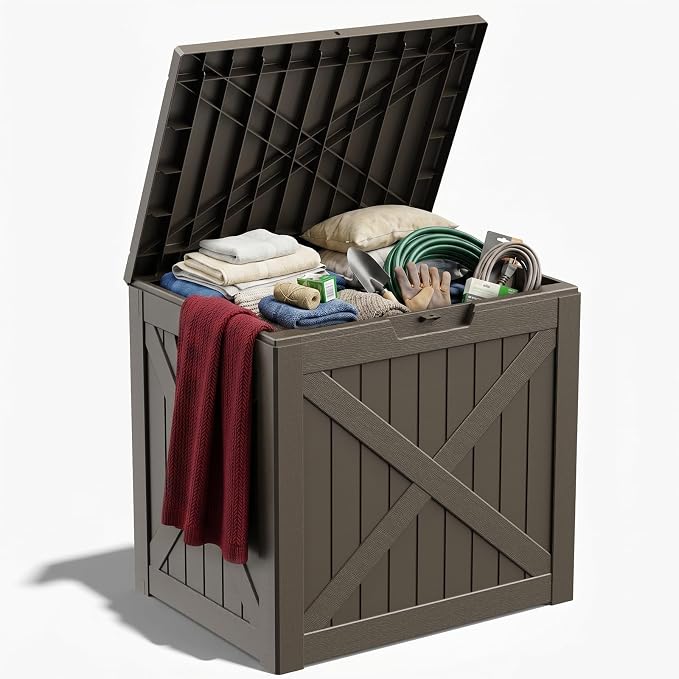 ROJIK 33 Gallon Resin Deck Box, Lockable Waterproof Weatherproof Outdoor by ROJIK