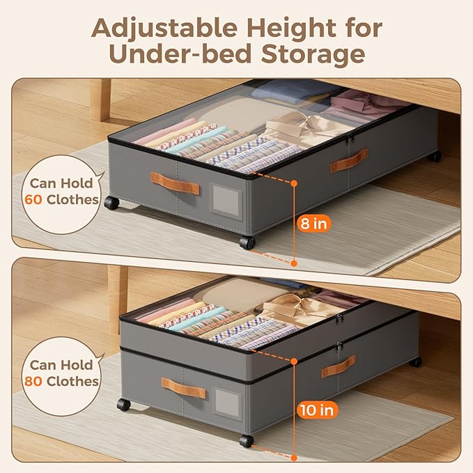 Under Bed Storage with Wheels, Large Capacity UnderBed Containers with Clear - Image 2