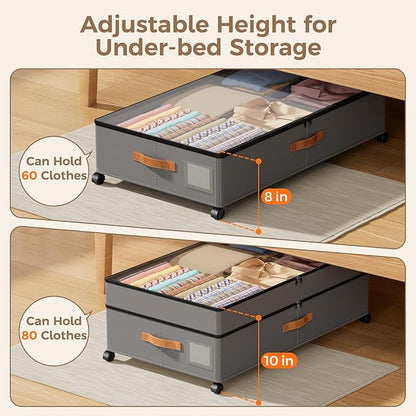 Under Bed Storage with Wheels, Large Capacity UnderBed Containers with Clear - Image 2