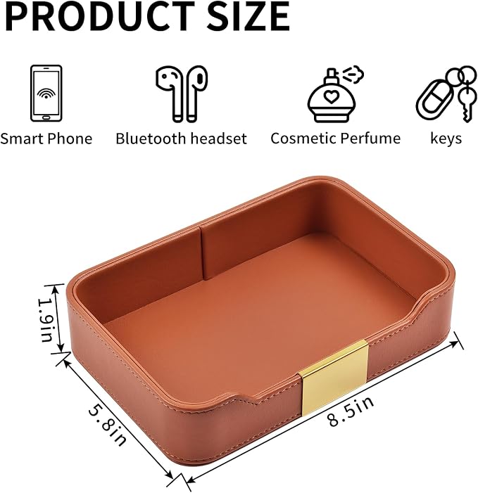 Luxury Leather Valet Tray Desktop Storage Organizer, Bedside Vanity Catchall - Image 4